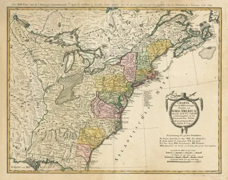North America Charte uber die XIII vereinigte Staaten von Nord-America… by: Franz Ludwig Gussefeld,
