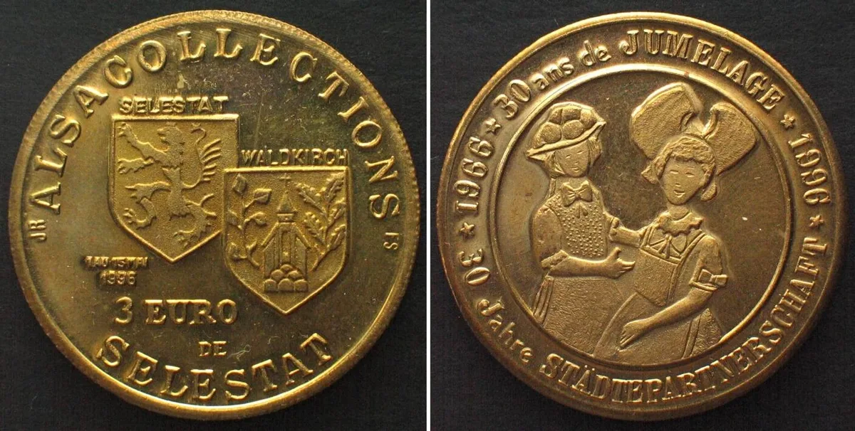 1996 SELESTAT 3 Euro 1996 Partnership w. WALDKIRCH (Germany) brass UNC
