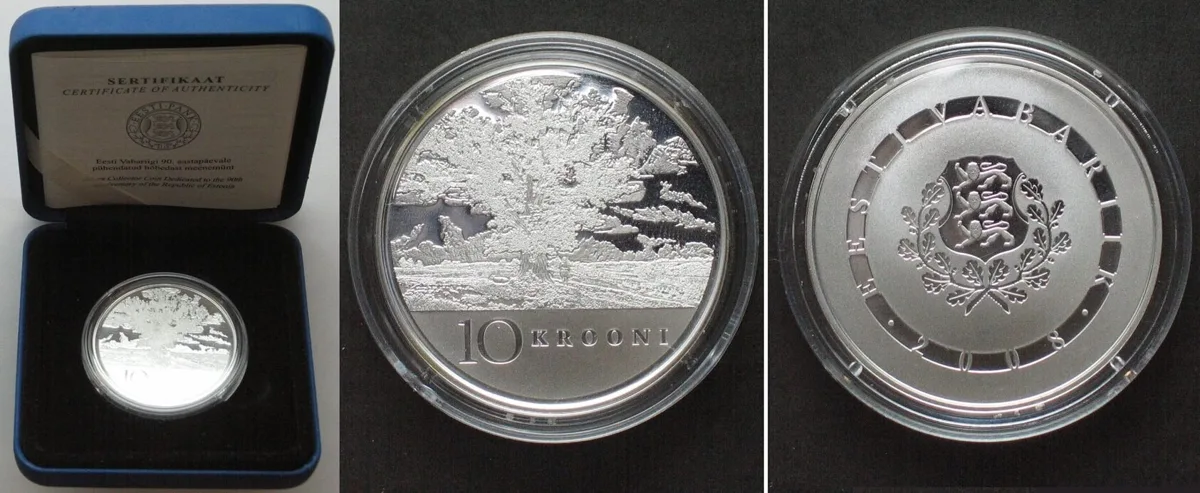 2008 ESTONIA. 10 Krooni 2008, 90th Anniversary of Independence, silver, Proof