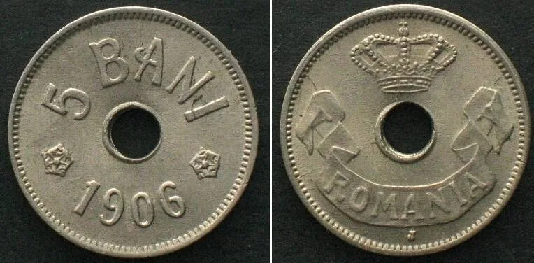1906 ROMANIA. 5 Bani 1906 J, CAROL I, Cu-Ni UNC!!!