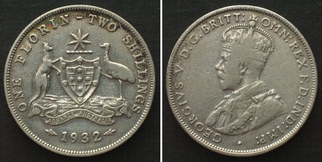 1932 AUSTRALIA Florin 1932, George V, silver, KEY DATE! VF/VF+