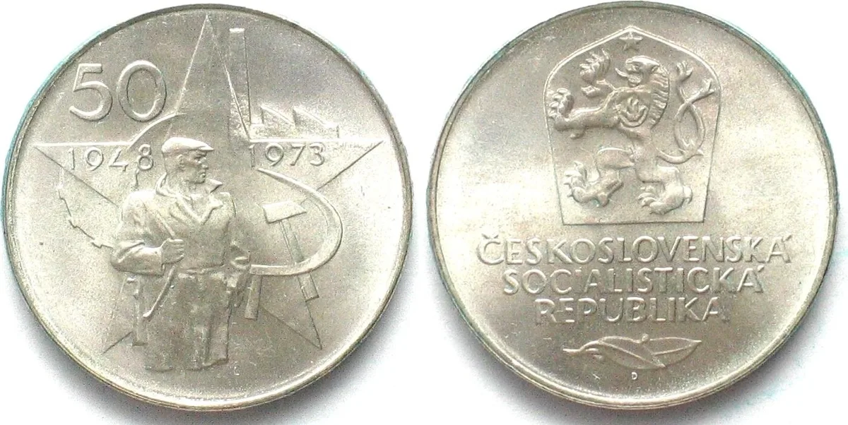 1973 CZECHOSLOVAKIA 50 Korun 1973, 25th Anniversary Victory of Communist, silver UNC