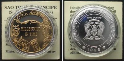 1999 ST. THOMAS & PRINCE IS. 1000 Dobras 1999 MILLENNIUM IN TIME silver Proof