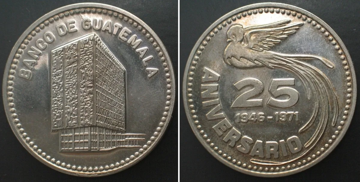 1971 GUATEMALA Medal 1971, 25th Anniversary of BANCO DE GUATEMALA silver 39mm Prooflike