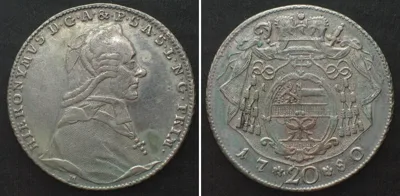 1780 SALZBURG Archbishopric. 20 Kreuzer 1780, HIERONYMUS silver AU!
