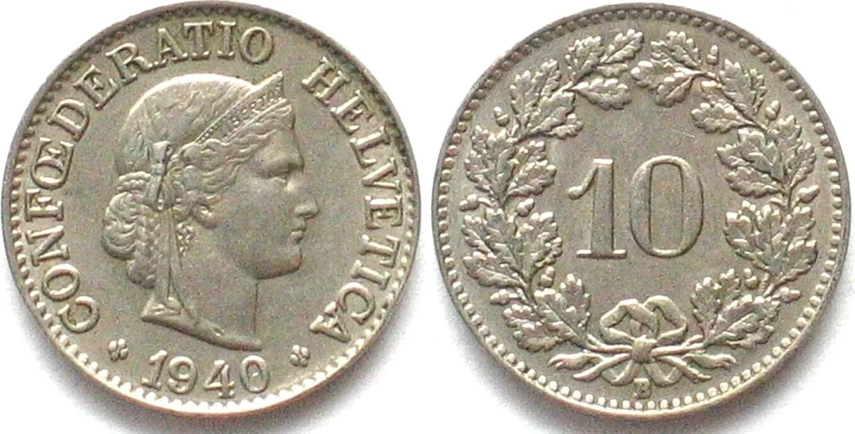 1940 SWITZERLAND 10 Rappen 1940 Cu-Ni XF! EF
