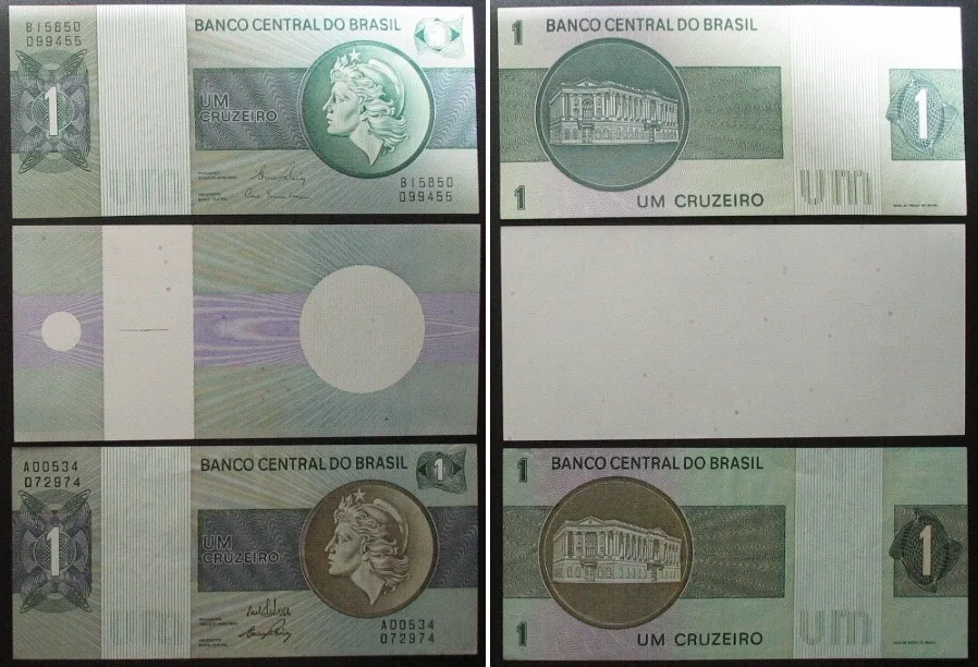 1972-1980 BRAZIL 1 Cruzeiro 1972-1980 - COLOR PROGRESSIVE PROOF - RARE!!! UNC