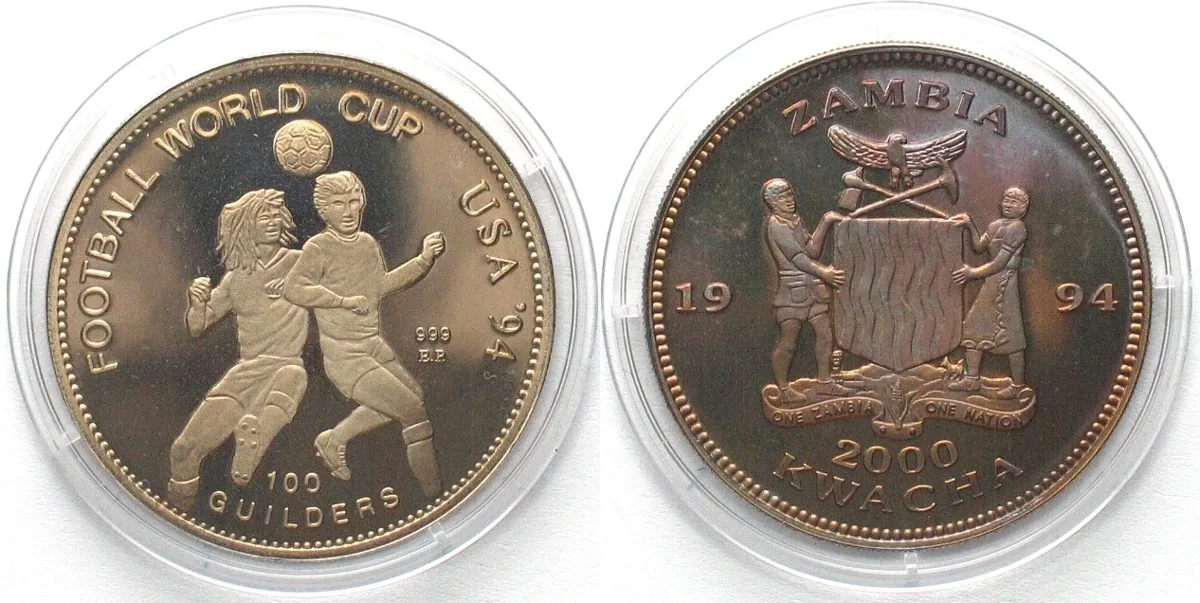 1994 MULE - ZAMBIA / SURINAME 2000 Kwacha / 100 Guilders 1994 Cu-Ni RARE! Proof