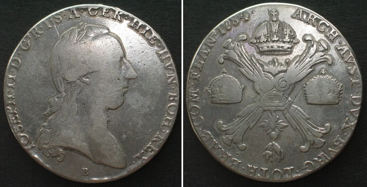 Taler 1784 AUSTRIAN NL Kronenthaler 1784 B, Kremnitz mint, JOSEPH II, silver INTERESTING!!! VF