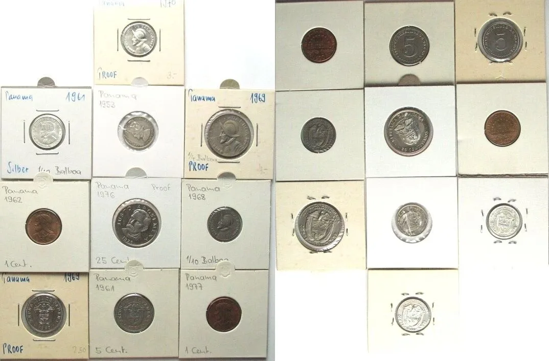 1953-1977 PANAMA Collection of 10 coins 1953-1977 mostly in top condition! with silver