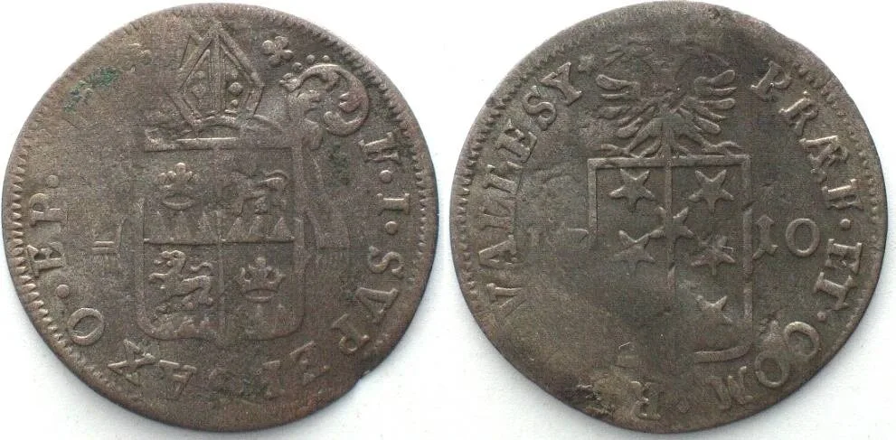 1710 Swiss VALAIS Sitten Batzen 1710 FRANZ JOSEPH SUPERSAXO billon VF