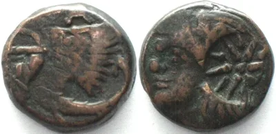 300-250 CIMMERIAN BOSPOROS. Pantikapaion, AE 21mm 300-250 BC, Pan / lion COUNTERSTAMPED VF-EF