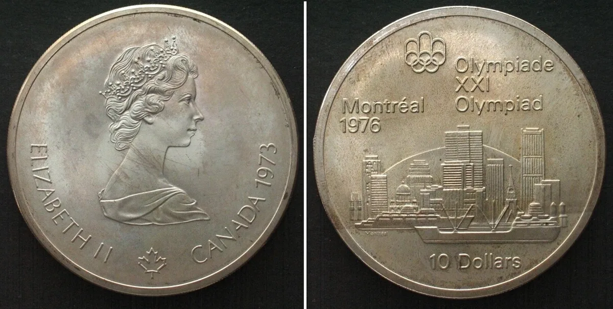 1973 CANADA 10 Dollars 1973, OLYMPICS MONTREAL, silver UNC
