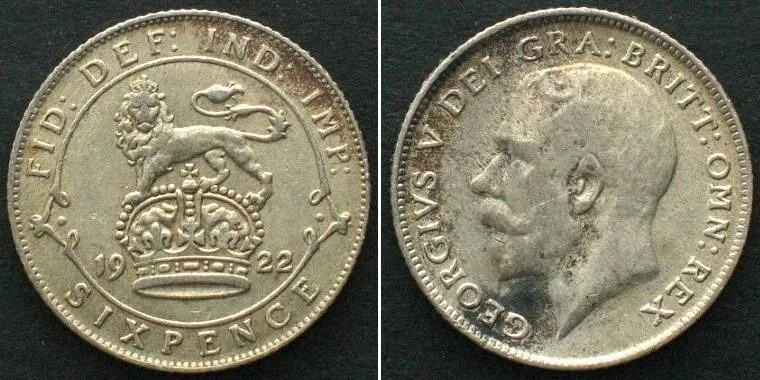 1922 GREAT BRITAIN Sixpence 1922 GEORGE V silver XF EF