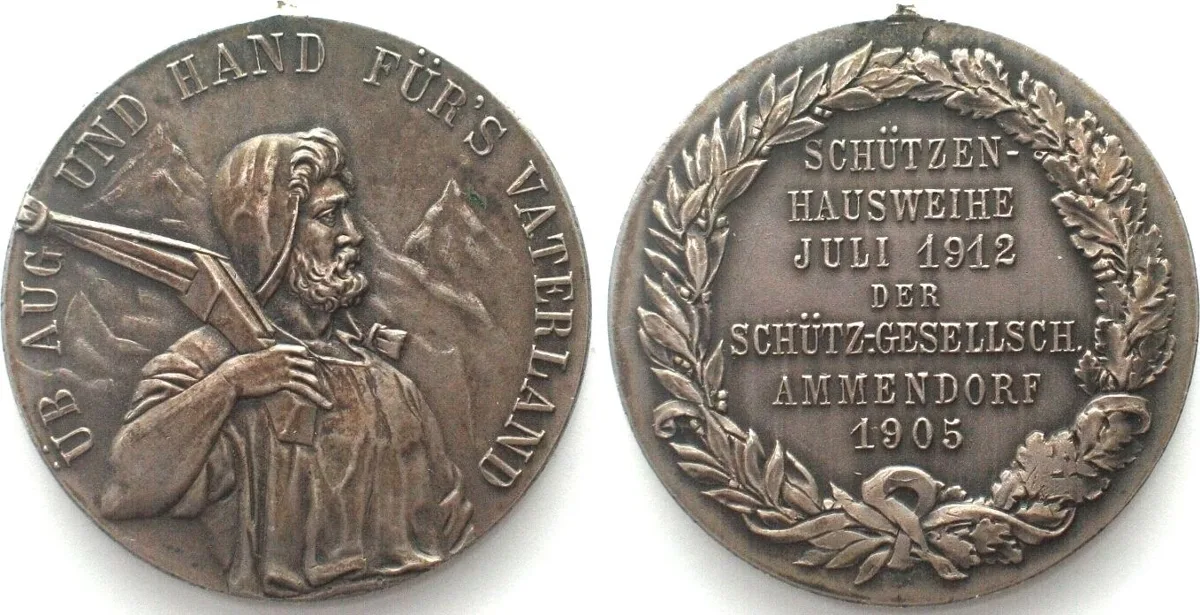 1912 AMMENDORF - CLUBHOUSE OF THE SHOOTING SOCIETY silvered bronze 39mm RRR! AU