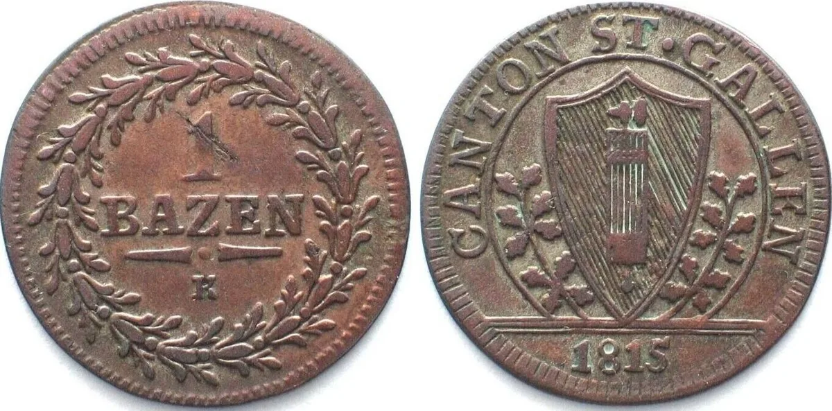 1815 Swiss Cantons SAINT GALL, Canton. 1 Batzen 1815 billon aXF! EF-