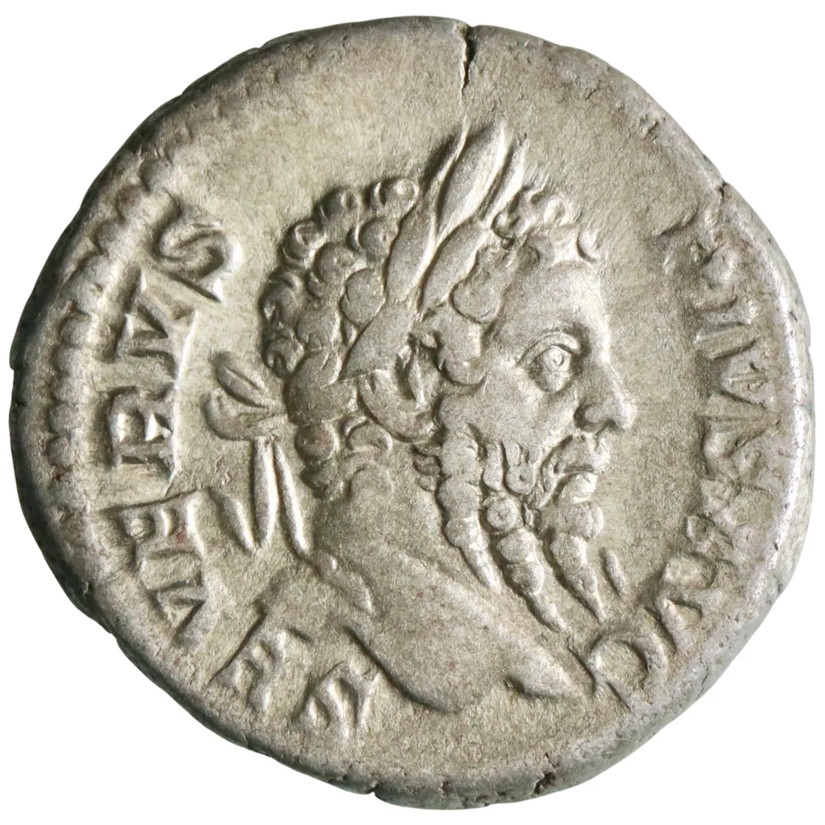 Roman: Septimius Severus (193-211), silver denarius (3.32g), Rome mint, 210 CE. Neptune standing left, holding trident, foot on globe.
