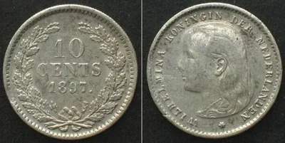 1897 NETHERLANDS 10 Cents 1897 WILHELMINA silver XF! EF