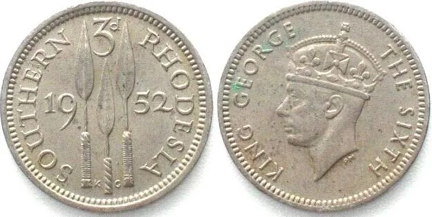 1952 SOUTHERN RHODESIA 3 Pence 1952 GEORGE VI Cu-Ni AU!