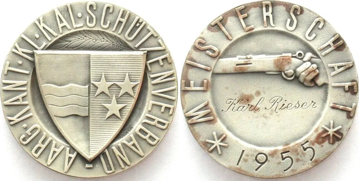 1955 AARGAU SHOOTING SOCIETY CHAMPIONSHIP 1955 silvered bronze 40mm SCARCE! AU