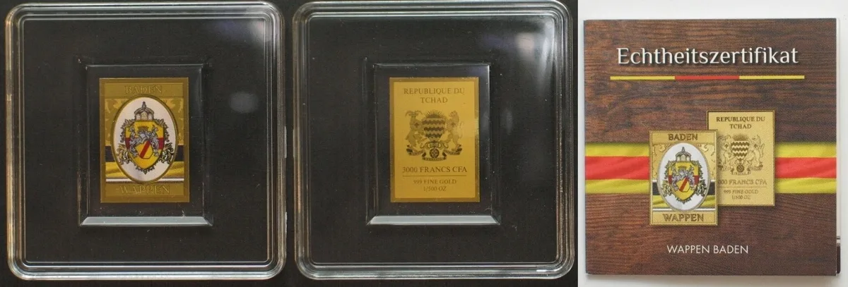 2024 CHAD 3000 Francs 2024 BADEN ARMS Gold 1/500 oz BU