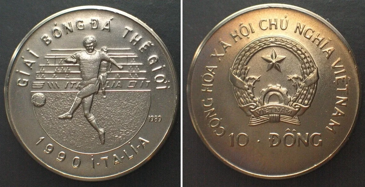 1989 VIETNAM 10 Dong 1989 FOOTBALL WORLD CUP in ITALY Cu-Ni SCARCE! UNC