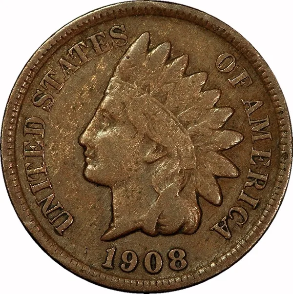 Indian Cent, 1908-S, 1¢, F12 BN