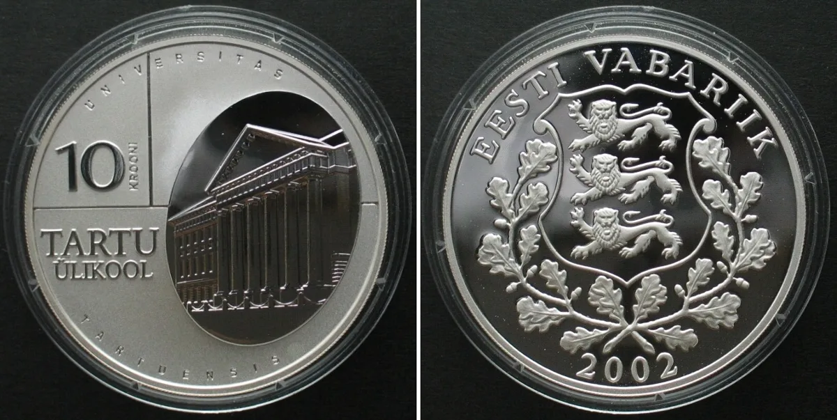 2002 ESTONIA. 10 Krooni 2002, TARTU UNIVERSITY, silver, Proof