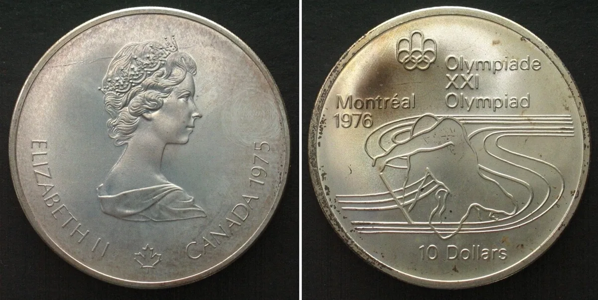 1975 CANADA 10 Dollars 1975, OLYMPICS MONTREAL, silver UNC