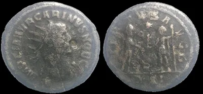 Carinus Augustus 283-285 AD (Struck mid-283 and the summer of 284) Silvered AE 3.66gm 21.4mm Antoninianus, Antioch mint. Partially toned