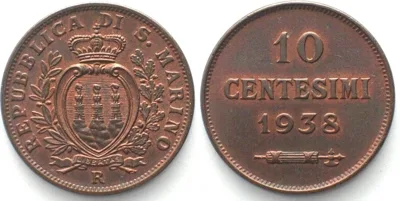 1938 SAN MARINO 10 Centesimi 1938 bronze UNC-!