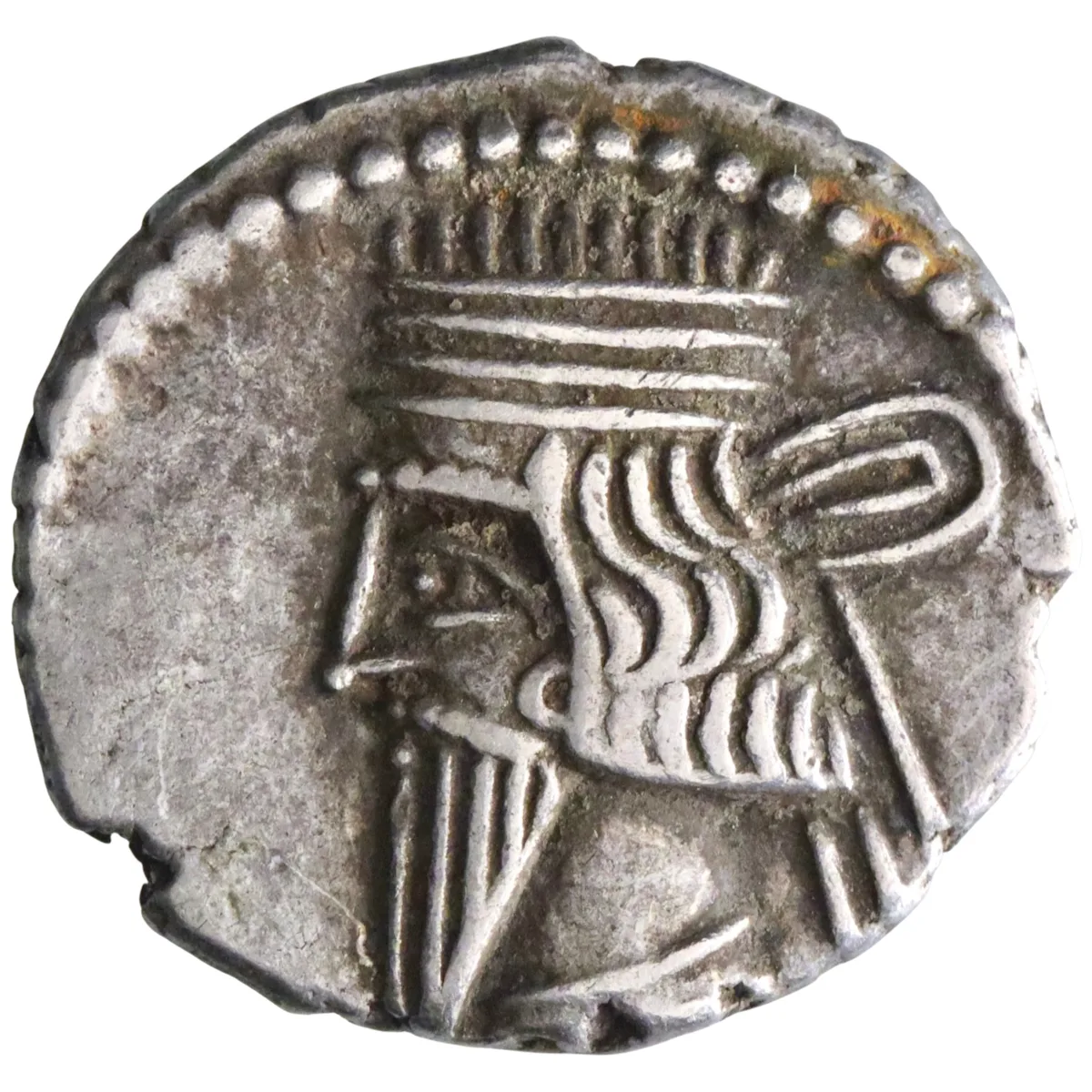 Parthian: Vologases III (105-147), silver drachm (3.69g), Ecbatana mint, 105-147 CE. Diademed, bearded bust / Archer seated on throne.