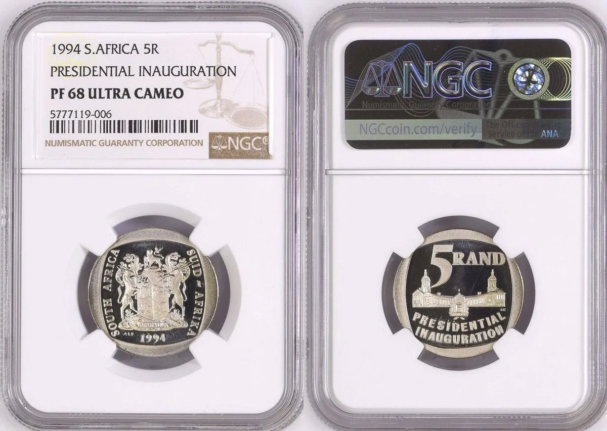 5R 1994 SOUTH AFRICA 5 Rand 1994 INAUGURATION of NELSON MANDELA NGC PF 68 UC NGC PF 68 ULTRA CAMEO