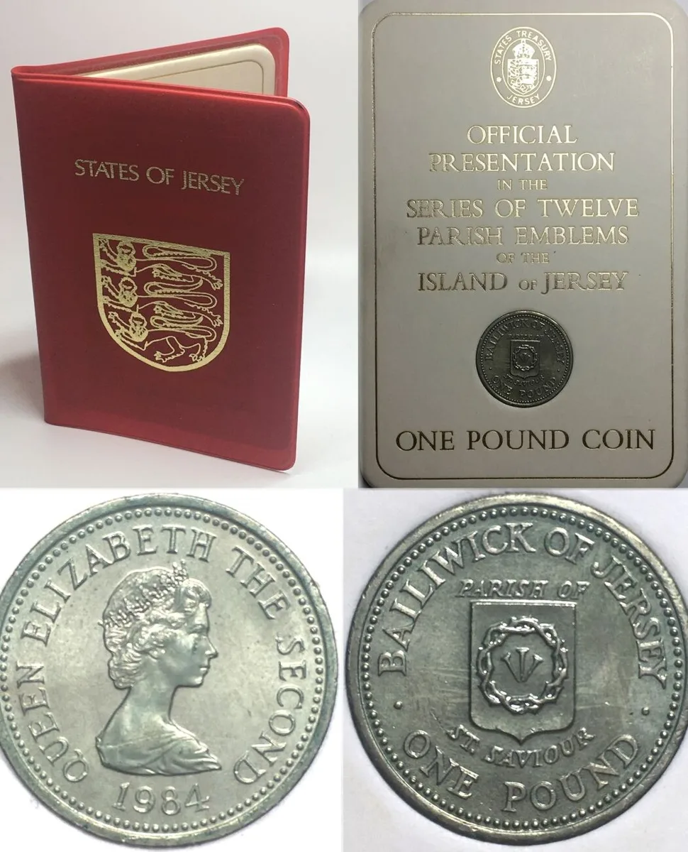 1984 JERSEY 1 Pound 1984 St. Saviour PARISH EMBLEMS Nickel-Brass in folder UNC