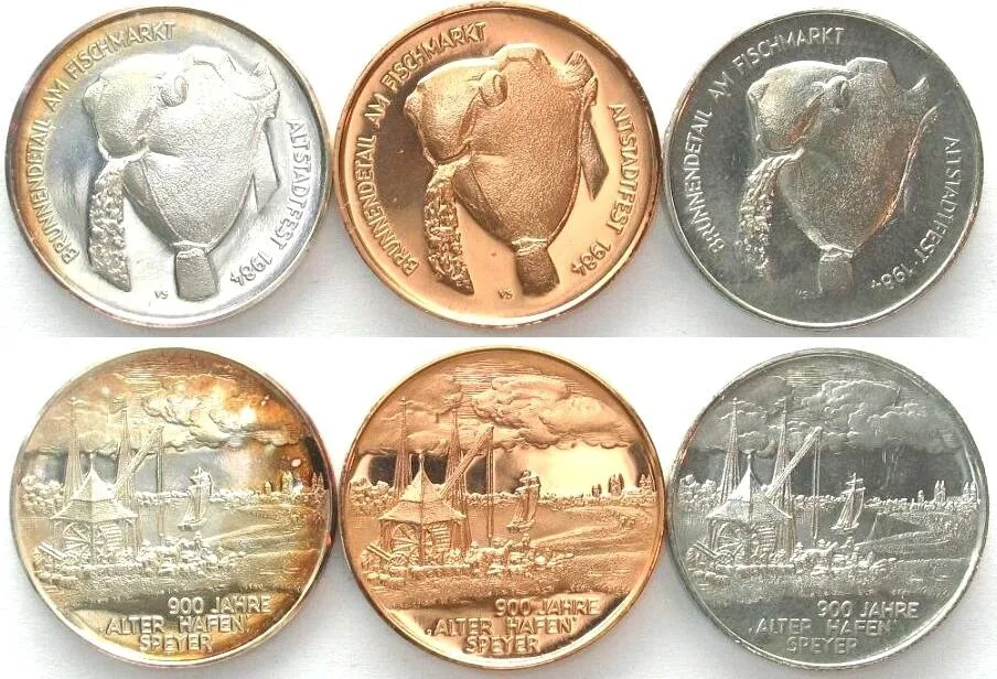 1984 SPEYERER ALTSTADTFEST 1984 Medaillensatz v. V. SOHN Silber, Kupfer, Zinn Proof