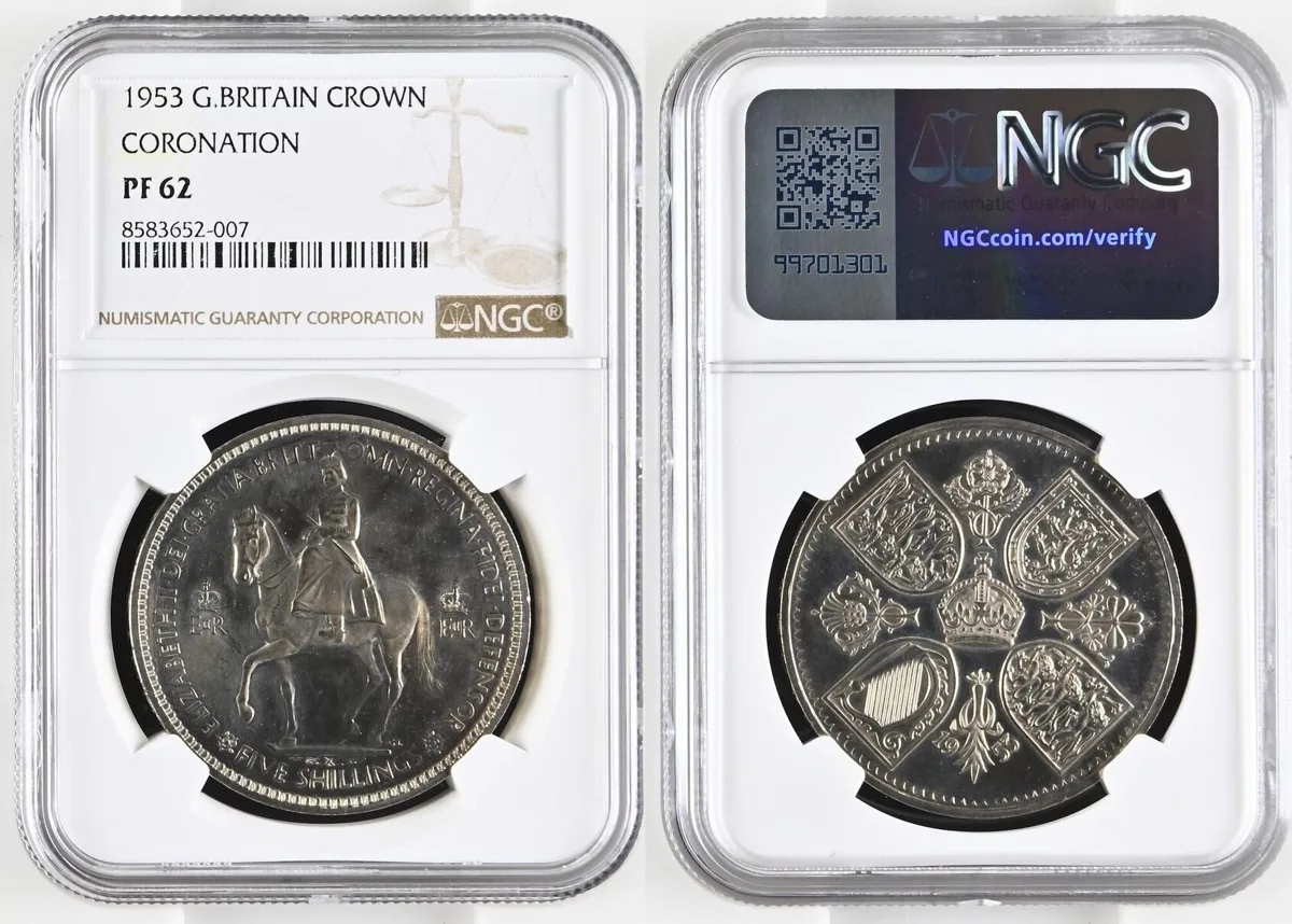 CROWN 1953 GREAT BRITAIN 1953 ELIZABETH II CORONATION CROWN Cu-Ni NGC NGC PF 62 NGC PF 62