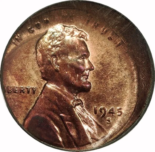 Lincoln Cent, 1945-S, Struck 10% Off Center, 1¢, AU53 , PCGS