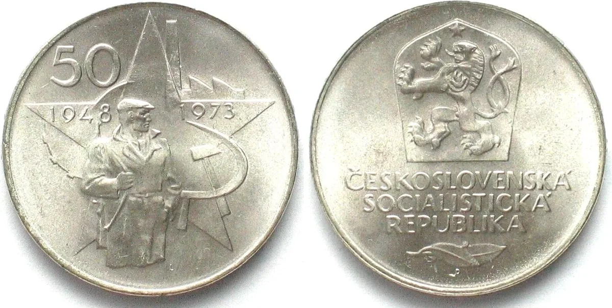 1973 CZECHOSLOVAKIA 50 Korun 1973 25th Anniversary - Victory of Communist, silver UNC