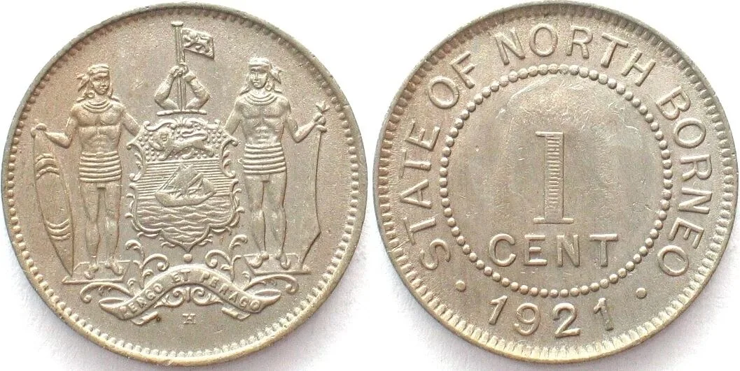 1921 BRITISH NORTH BORNEO Cent 1921 Cu-Ni UNC-!