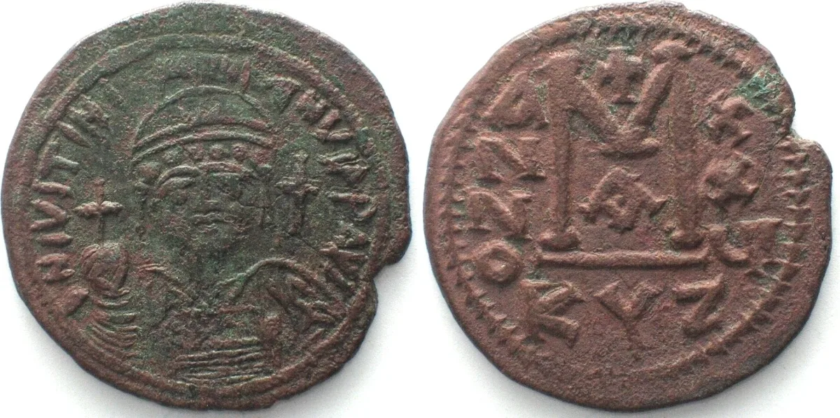 552-553 JUSTINIAN I. AE 40 Nummi ANNO XXVI (552/553), Cyzicus mint, 1st officina AU!