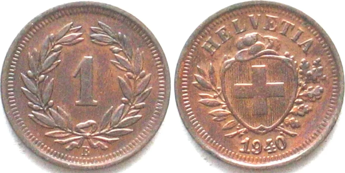 1940 SWITZERLAND 1 Rappen 1940 bronze UNC!!!