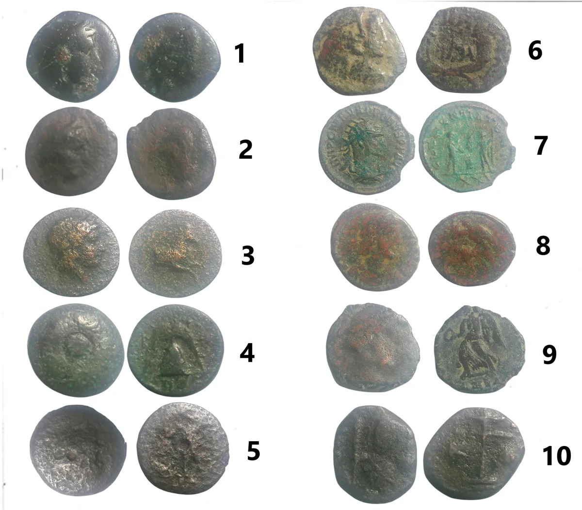 10 low grade 6- Greek, 3- Roman and 1-Umayyad Caliphate coins. ALL are ID 2.5x2.5 flips and coins in Supersafe 2x2 self-adhesive