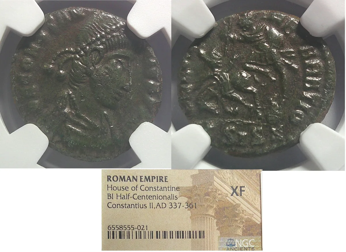 ROMAN EMPIRE Constantius II AD 337-361, BI Half-Centenionalis NGC XF