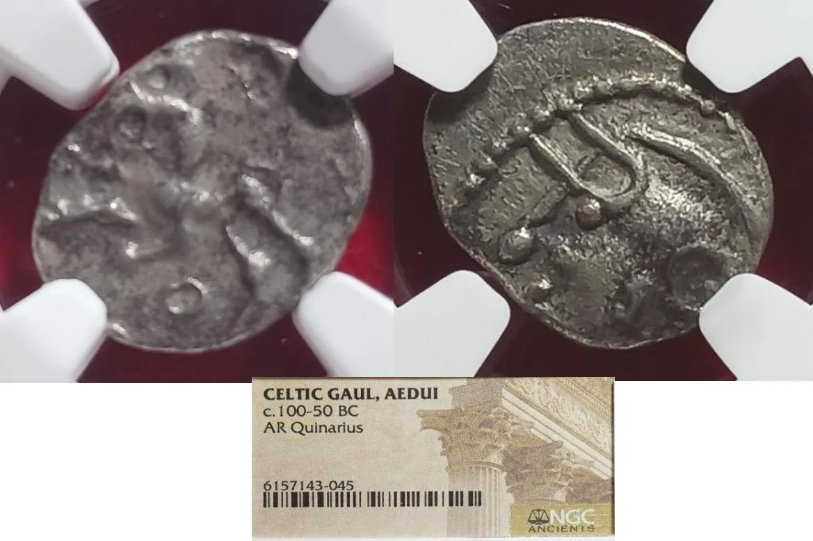 Celtic Central Gaul. Aedui. AR Quinarius Circa 80-50 BC. NGC (HG)