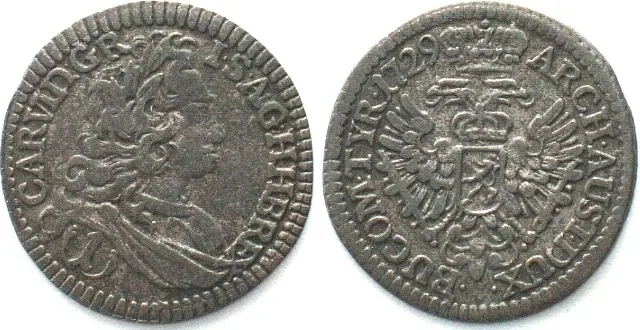 1729 BOHEMIA. Kreuzer 1729, Prague mint, CHARLES VI silver VF+