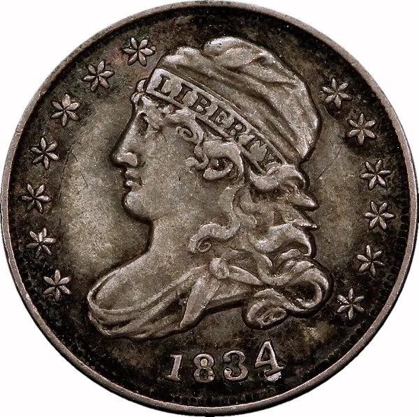 Capped Bust 10¢, 1834, Large 4, 10¢, EF40