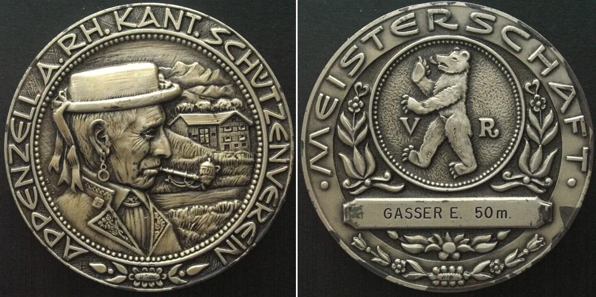 1970 APPENZELL AUSSERRHODEN SHOOTING SOCIETY ND (c.1970) silvered bronze 60mm UNC-