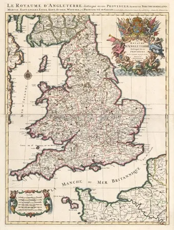 Europe Le Royaume d’Angleterre, distingue enses Provinces; Scavoir en Northumberland, Mercie, East-Angles, Essex, Kent Sussex, West-sex, et la Principaute de Galles