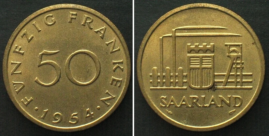 1954 SAAR. 50 Franken 1954, Al-Bro, UNC-!