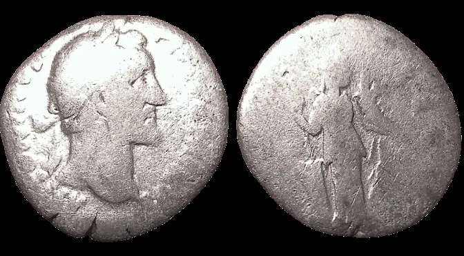 ANTONINUS PIUS 138-161 AD (stuck 153-154 AD) AR 16mm, 2.0gm Denarius. COS IIII, Fortuna standing, holding rudder set on globe, & cornucopia.